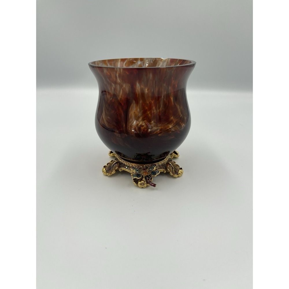 RARE JAY‎ STRONGWATER DRAGONFLY MAROON ENAMEL BLOWN GLASS VOTIVE CANDLE HOLDER